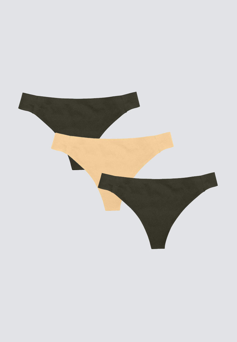 3 in 1 Second Skin Seamless Thongs, T Back Panty in Dulce and